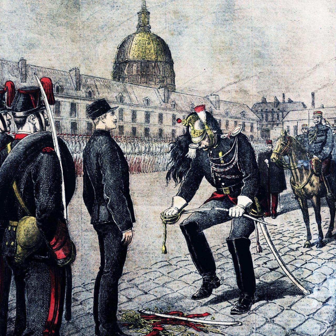 Cuadro de Henri Meyer que reproduce el momento de la ceremonia de degradación del teniente coronel francés Alfred Dreyfus, víctima del célebre Caso Dreyfus.