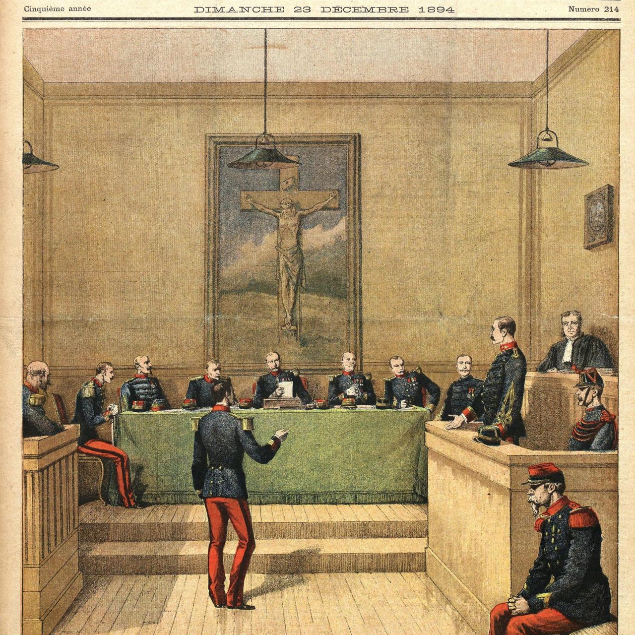 «El capitán Dreyfus delante del Consejo de Guerra», ilustración de Le Petit Journal del 23 de diciembre de 1894, por Henri Meyer.