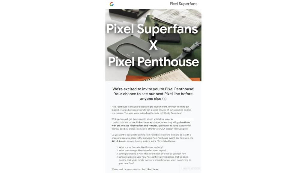 Invitación para el prelanzamiento de dispositivos Pixel