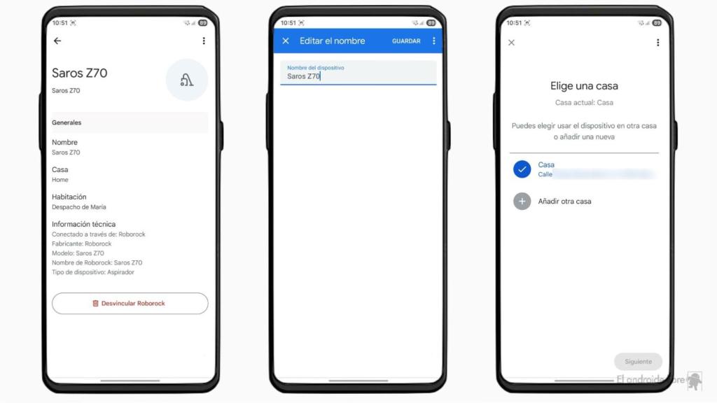 Editando nombre y ubicación de una casa y un dispositivo
