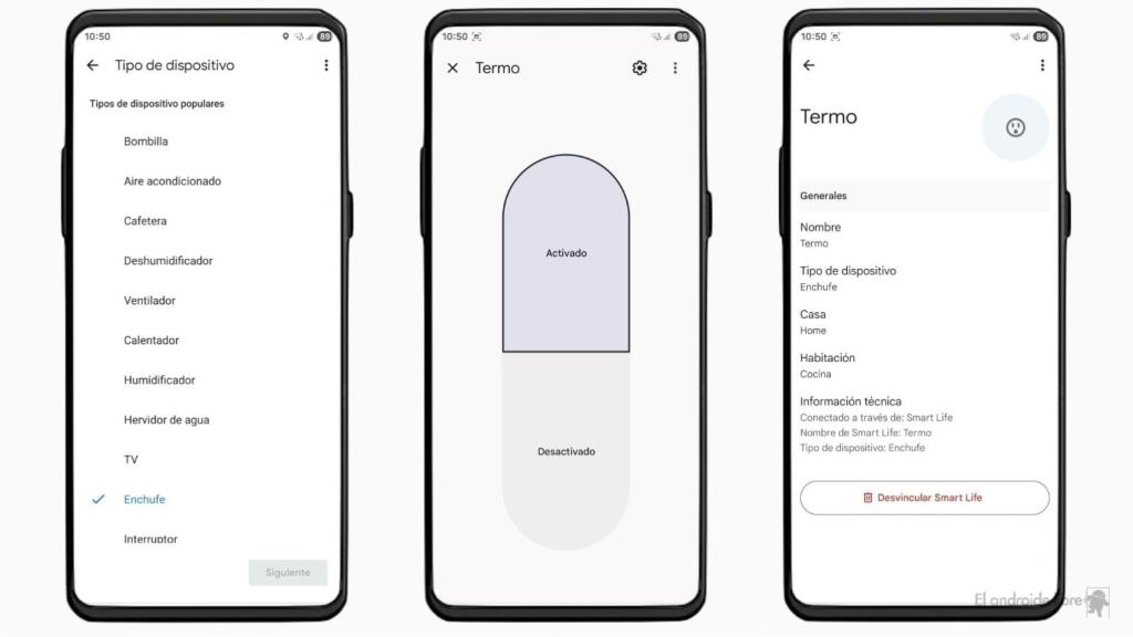 Ajustes de un dispositivo en Google Home