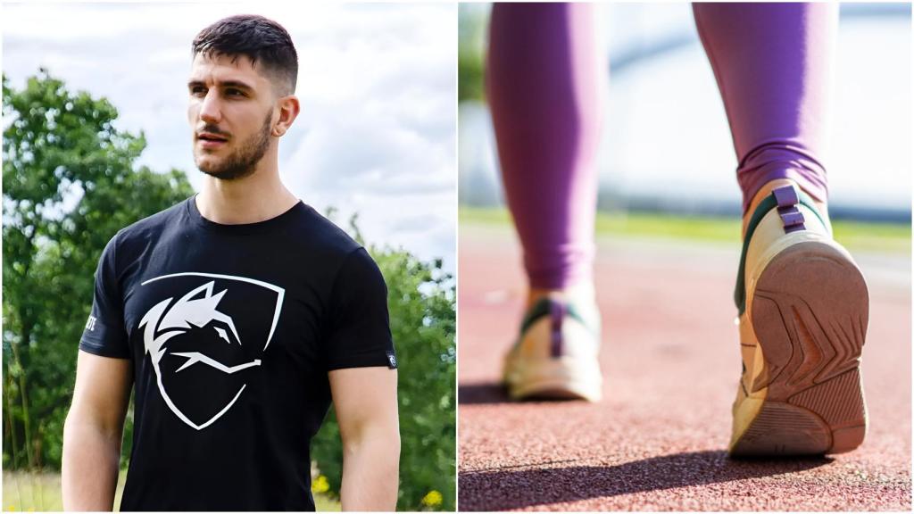 Un montaje que muestra al entrenador personal Mario Antón junto a la imagen de una mujer caminando.