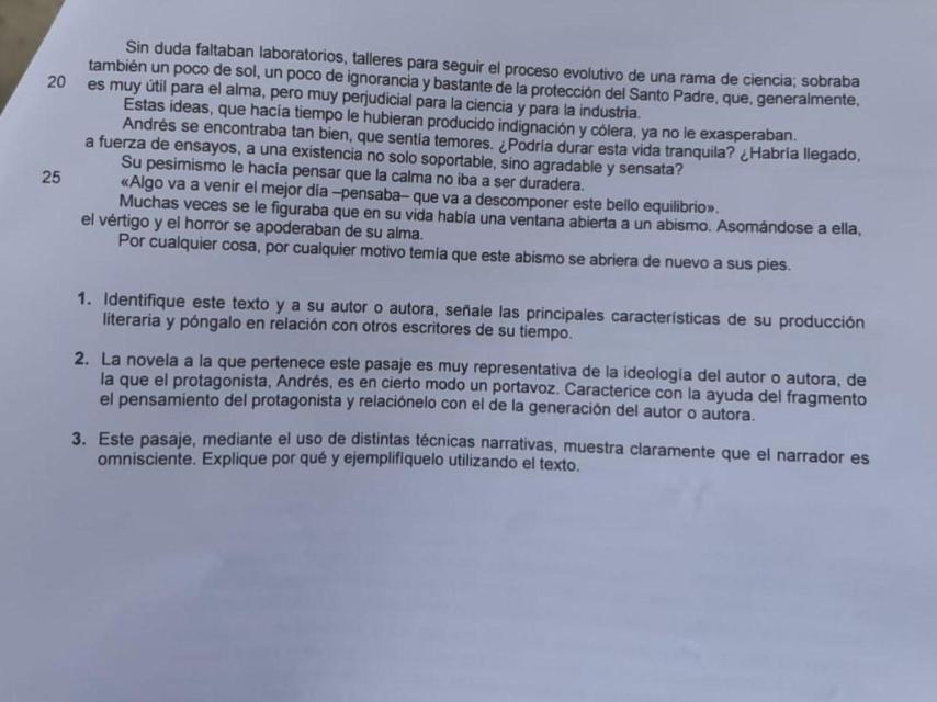 Tercera parte del examen de Lengua Castellana y Literatura en la PAU 2025 en Aragón