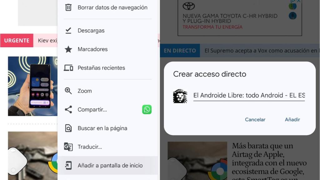 Acceso directo en Chrome