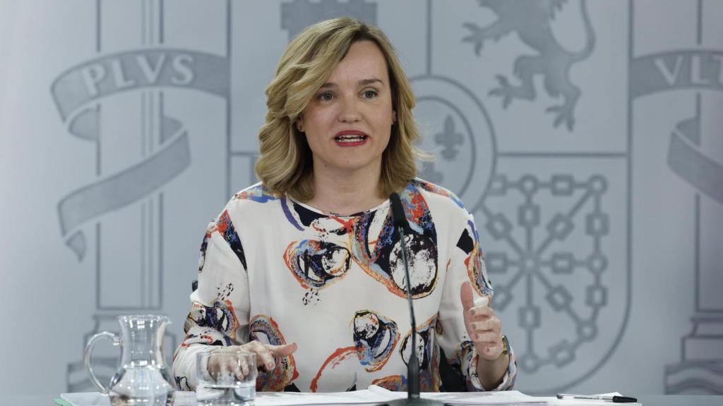 La ministra de Educación y portavoz del Gobierno, Pilar Alegría, este martes en la rueda de prensa posterior al Consejo de Ministros.