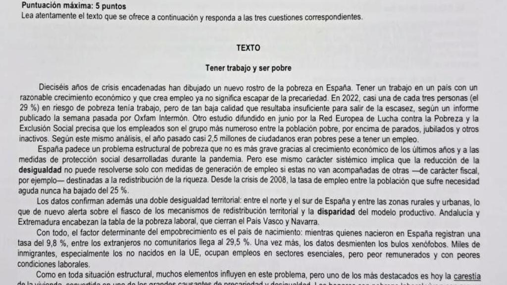 Este es el examen de Lengua y Literatura que ha caído en la Selectividad de Andalucía 2025