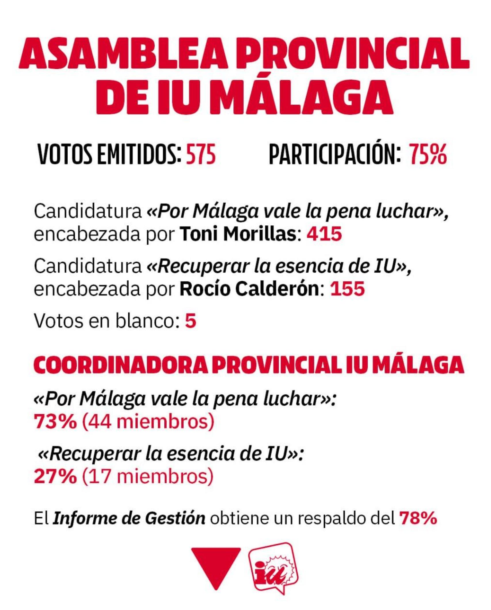 Infografía resultados votaciones en IU Málaga.