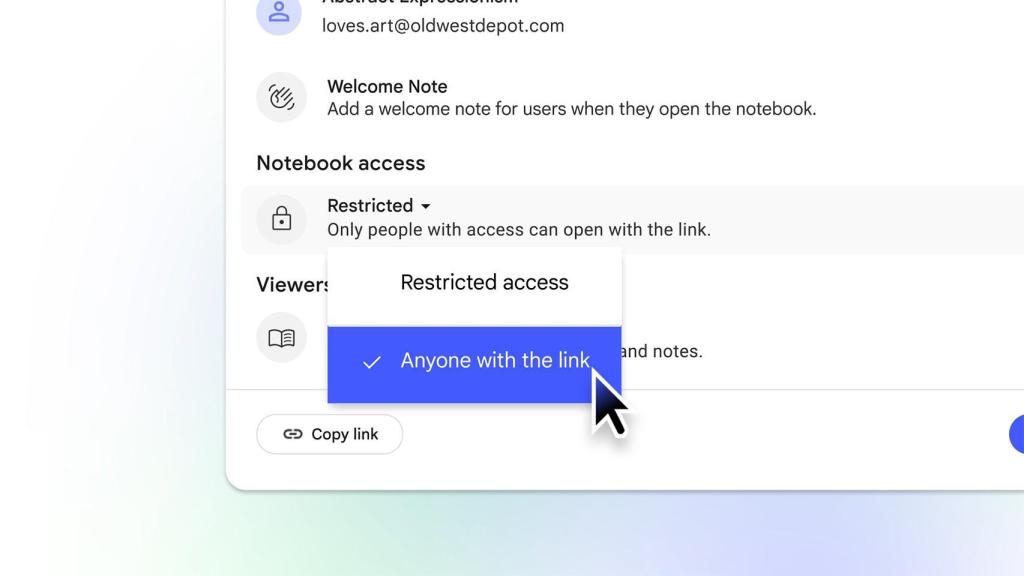 La opción para crear un enlace público en NotebookLM