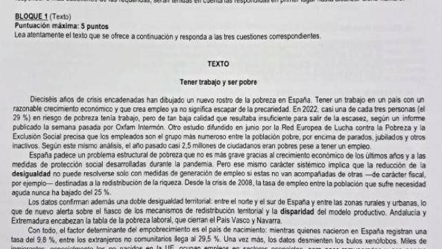 Examen de Lengua Castellana en la PAU 2025.