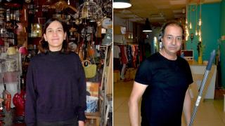 Beatriz y Fernando en sus negocios de la calle Platerías un día después de la inundación