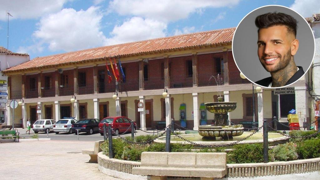 Fotomontaje con Rubén Cardona y el pueblo de Madrid donde recomienda comprar vivienda.