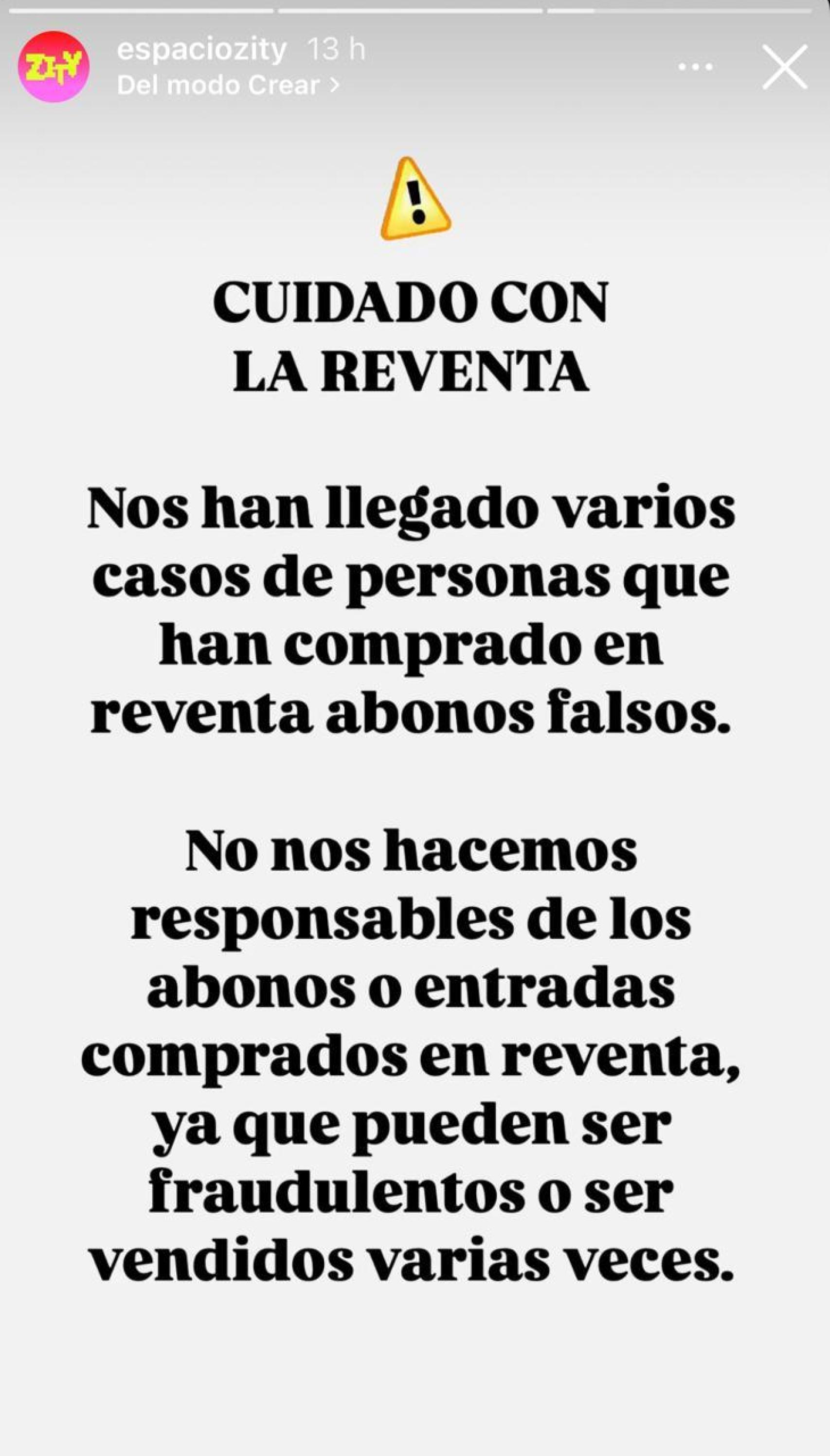 Aviso del Espacio Zity.