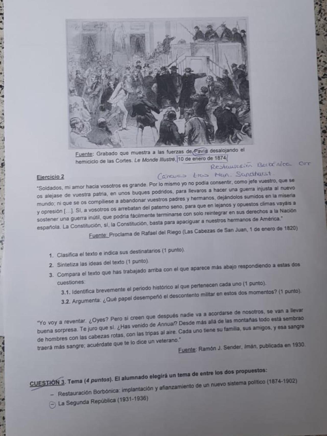 Segunda parte del examen de Historia de España de la PAU 2025 en Aragón