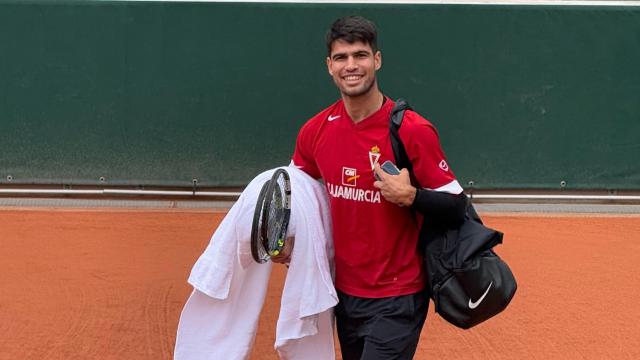 Carlos Alcaraz, durante el entrenamiento.