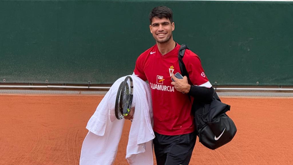 Carlos Alcaraz, durante el entrenamiento.