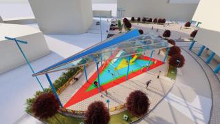 Recreación de la nueva plaza de la Sagrada Familia de Culleredo