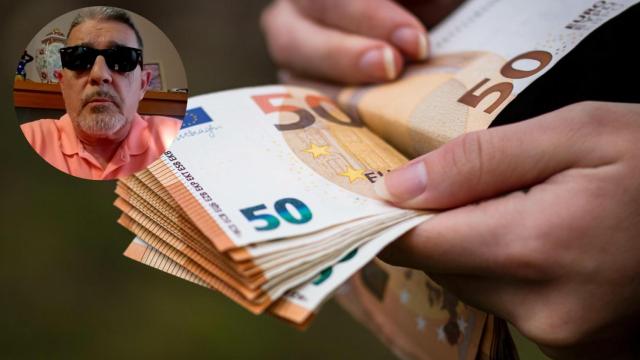 Miguel Haro en un montaje con billetes de euro.