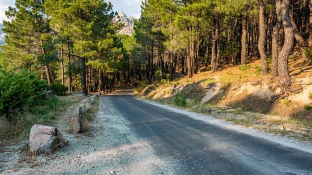 Una carretera de montaña de la sierra norte de Madrid.