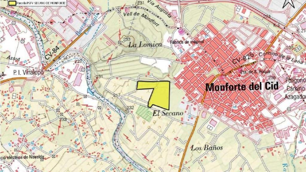 Ubicación de la planta fotovoltaica de El Secano en Monforte del Cid según el proyecto.