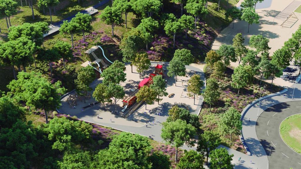 Así será la zona infantil del nuevo parque forestal en construcción en Alcobendas.