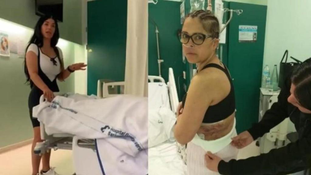 La doctora Kebeya, conocida como la 'Reina de la Cirugía', en una imagen del atestado de la Policía Nacional, junto a una foto de Yngrid Goitia mostrando las secuelas que sufrió de su cuádruple operación estética.