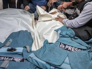 Periodistas muertos en el Hospital Bautista de la ciudad de Gaza.