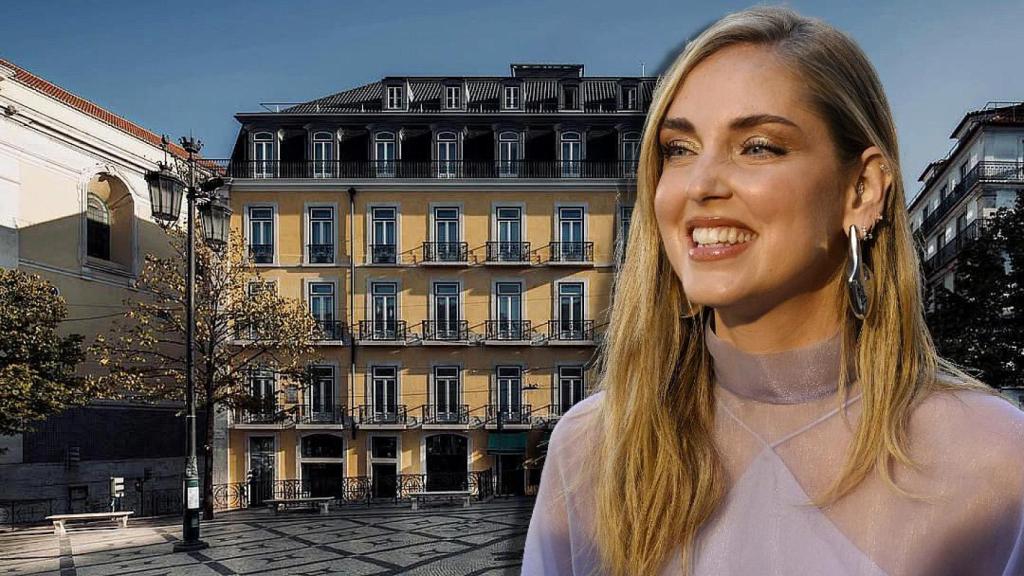 Chiara Ferragni junto a su hotel de Lisboa en un montaje de JALEOS.