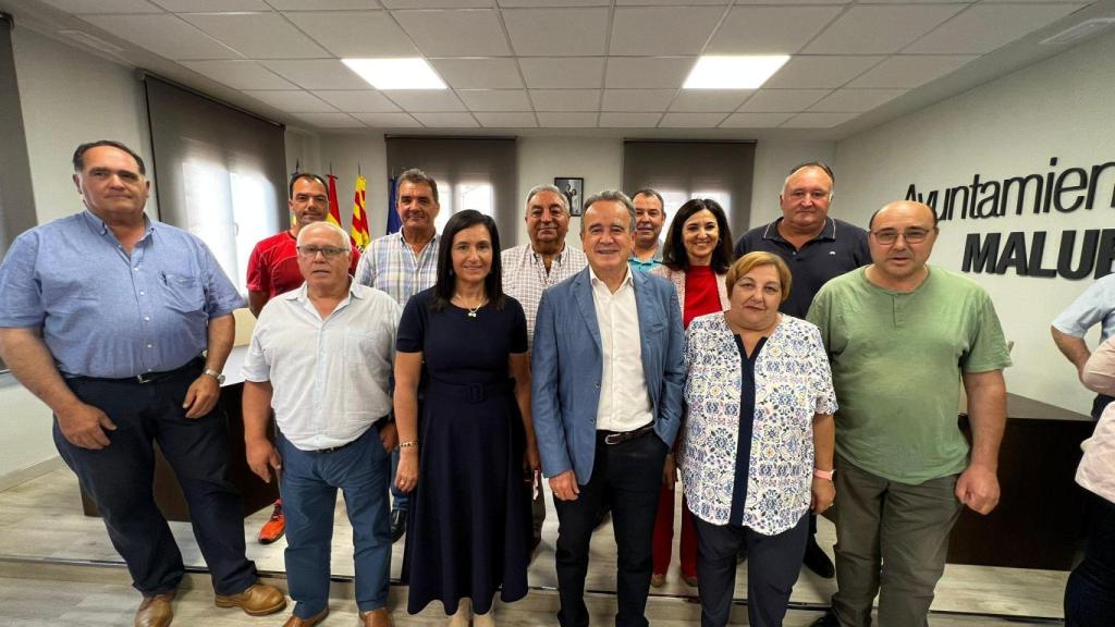 El presidente de la Diputación de Zaragoza esta mañana en Maluenda.