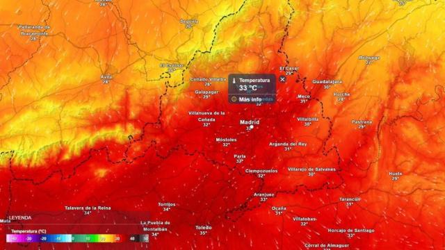 Mapa de temperaturas de la Comunidad de Madrid.