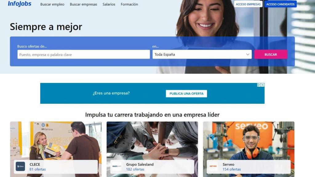 Captura de pantalla del portal Infojobs.