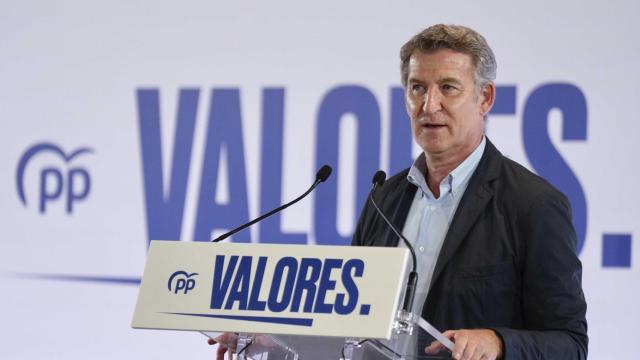 El presidente del PP, Alberto Núñez Feijóo, este jueves en un acto en Las Palmas de Gran Canaria.