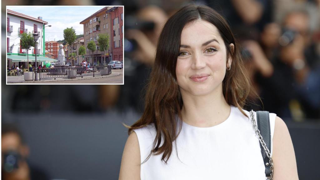 La actriz Ana de Armas junto a una imagen de Guardo (Palencia)