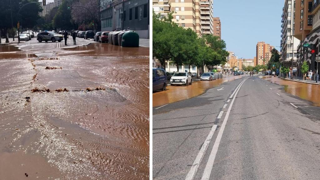 Así ha quedado la carretera tras la rotura de la tubería.