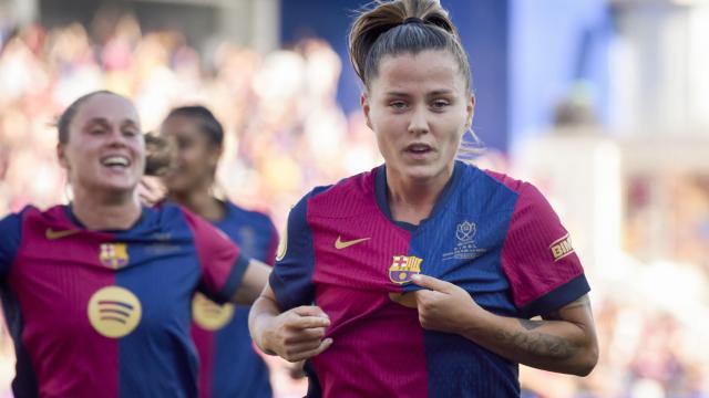 Claudina Pina celebra su gol en la final de la Copa de la Reina ante el Atlético de Madrid.