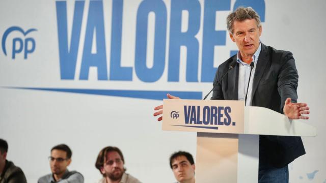 El líder del PP, Alberto Núñez Feijóo, durante un acto celebrado este sábado en Bilbao.