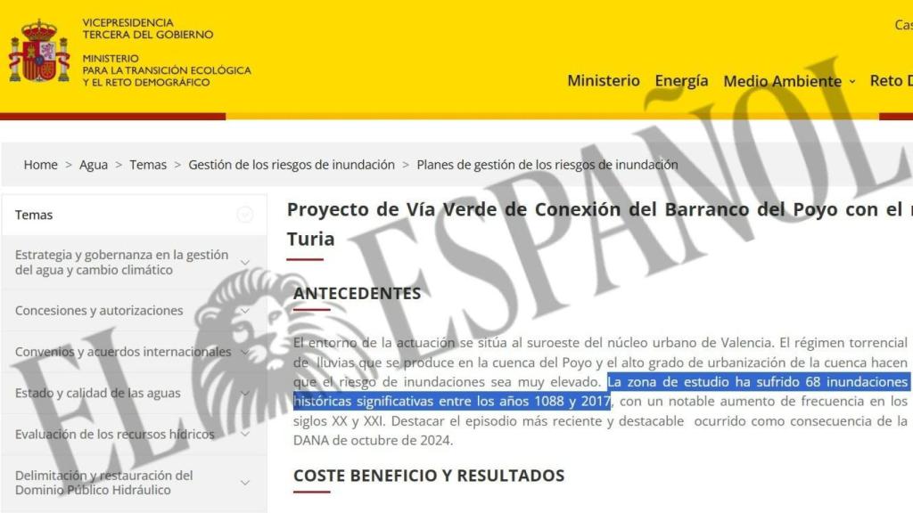 Antecedentes de la cuenca del Poyo expuestos por el Gobierno en el proyecto para desviarlo al Turia. EE