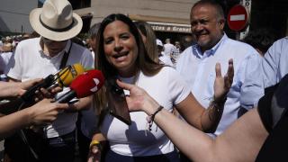 La vicesecretaria general del PSOECyL, Nuria Rubio, durante la manifestación de Oncobierzo en Ponferrada, este domingo