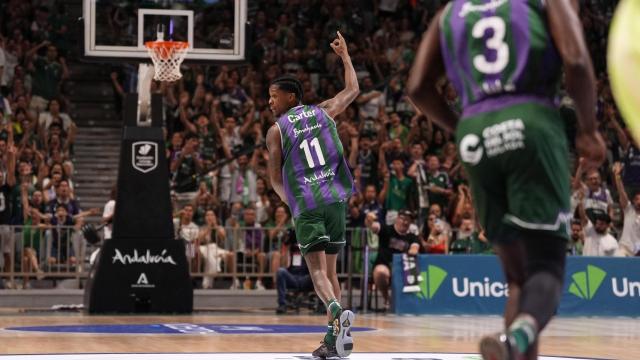 Tyson Carter durante el Unicaja vs. FC Barcelona de cuartos de final de la ACB