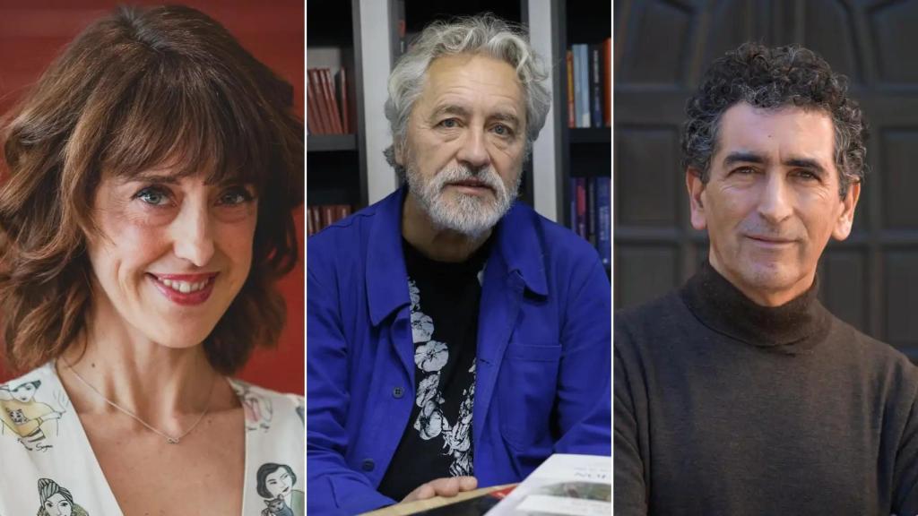 La escritora Irene Vallejo, el escritor Manuel Rivas y el dramaturgo Juan Mayorga