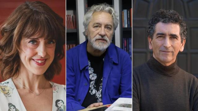 La escritora Irene Vallejo, el escritor Manuel Rivas y el dramaturgo Juan Mayorga