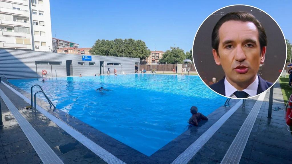 Miguel Lago y la piscina municipal de Tetuán en un fotomontaje