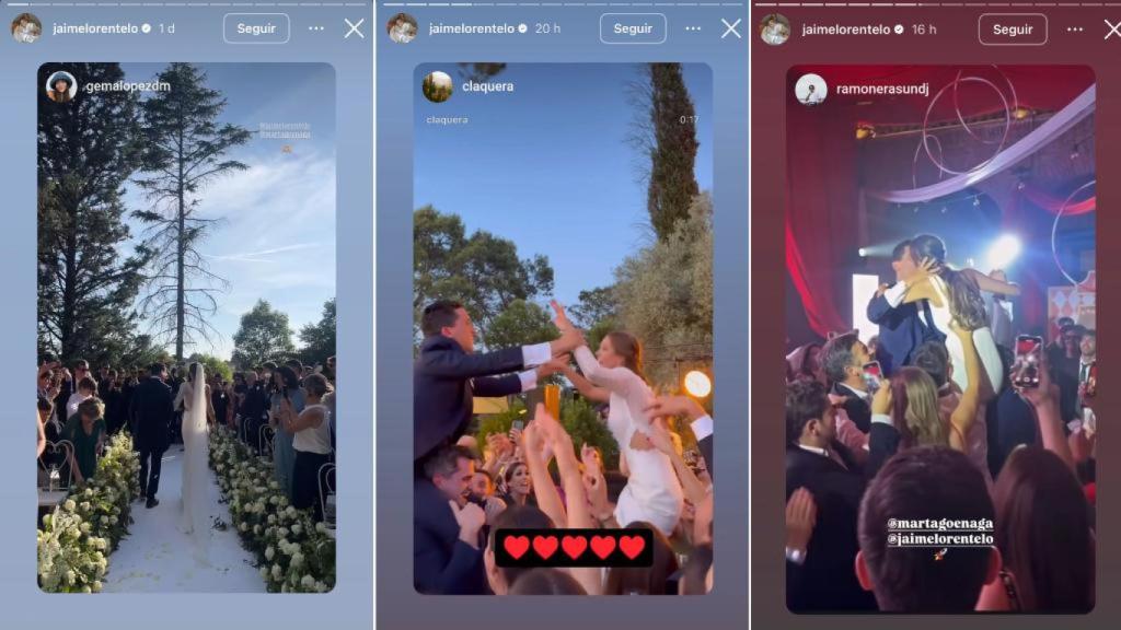 Momentos de la boda de Jaime Lorente y Marta Goenaga, compartidos por el actor en sus 'stories'.