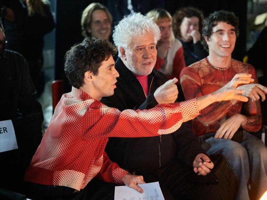 Javier Ambrossi, Pedro Almodóvar and Javier Calvo, during the filming of 'Pedro x Javis'.
