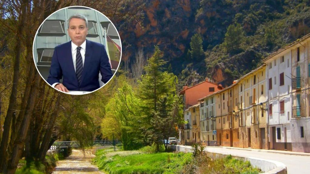 Montaje de Vicente Vallés y el pueblo aragonés.