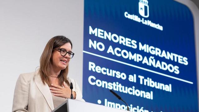 Esther Padilla, consejera portavoz del Gobierno de Castilla-La Mancha, este martes en rueda de prensa.