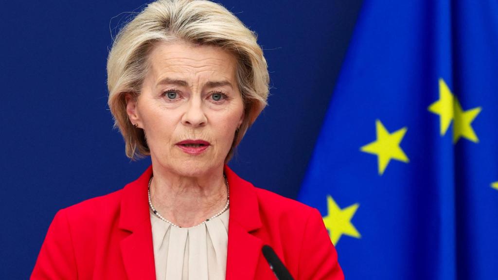 La presidenta de la Comisión, Ursula von der Leyen, durante su comparecencia de este martes en Bruselas