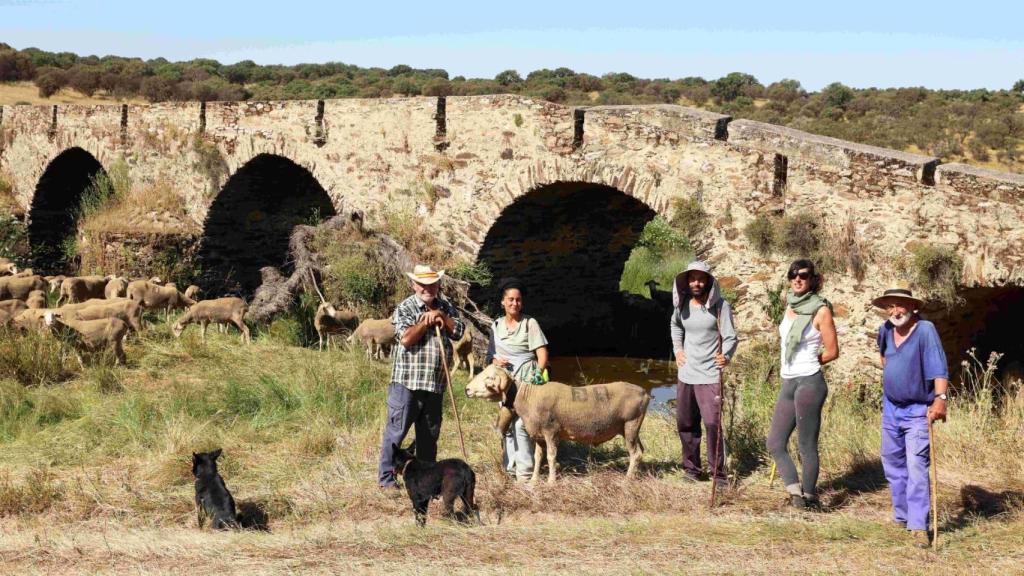 Los voluntarios que acompañan a Paco y el rebaño en su travesía.