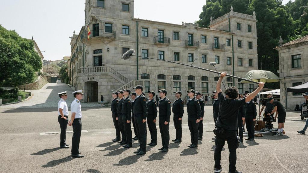 Grabación de una de las escenas de 'Marusía' en las instalaciones de la ETEA de Vigo.
