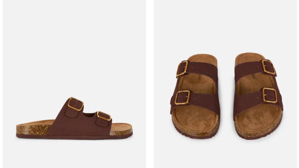 Sandalias doble hebilla marrón chocolate de Primark.