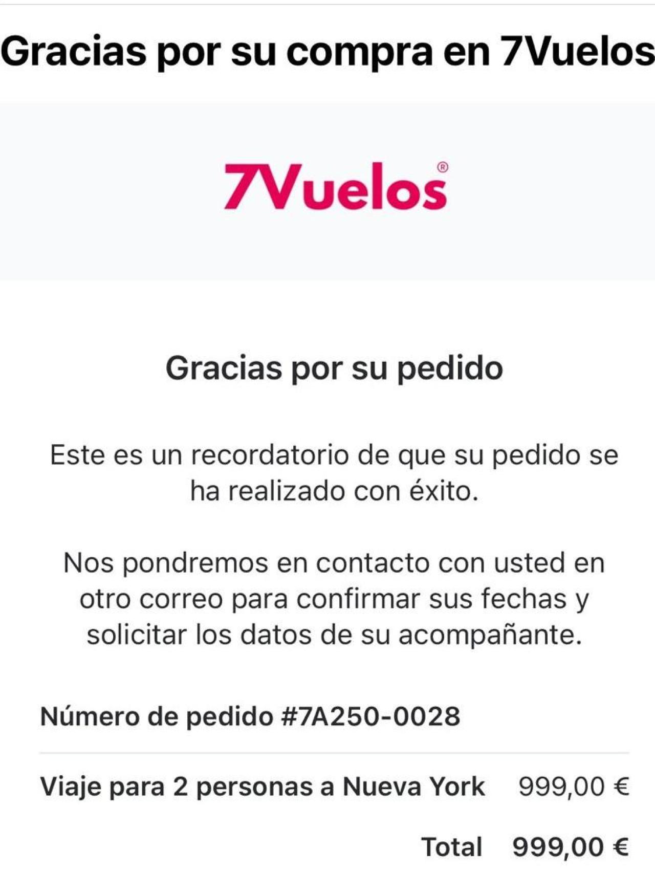 Confirmación del vuelo de María a Nueva York.